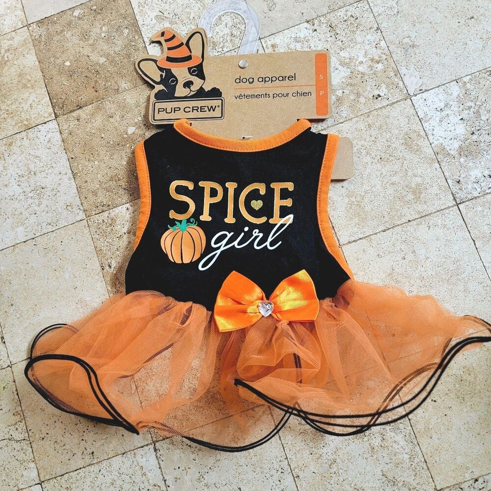 NEW Size SMALL Pup Crew Dog Dress Spice Girl Pumpkin Halloween Outfit Tutu